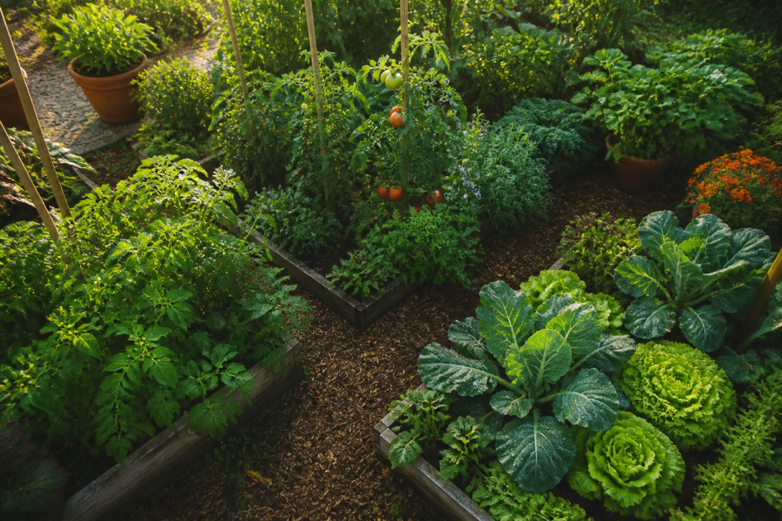 A lush, well-planned home vegetable garden